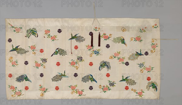 Kesa, Late 19th century, Meiji period (1868–1912), Japan, Silk, plain weave, embroidered and appliqued with silk and gilt-paper-strip-wrapped silk, silk cord and tassels, 117.5 × 221 cm (46 1/4 × 87 in.)