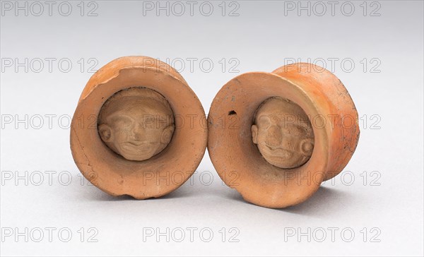 Pair of Earspools with Face in Interior, Possibly 450/2000 A.D., Possibly Veracruz, Mexico, Veracruz state, Ceramic and pigment, Diam. 3.2 cm (1 1/4 in.)