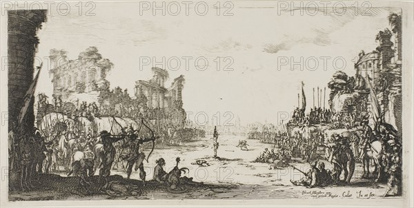 The Ordeal by Arrows (Saint Sebastian), n.d., Jacques Callot, French, 1592-1635, France, Etching on paper, 162 × 328 mm (plate), 170 × 339 mm (sheet)