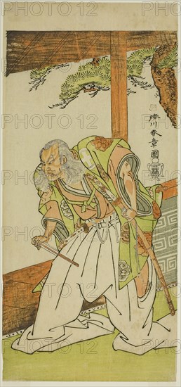 The Actor Otani Hiroemon III as Shinoda Jirodayu in the Play Keisei Momiji no Uchikake, Performed at the Morita Theater in the Seventh Month, 1772, c. 1772, Katsukawa Shunsho ?? ??, Japanese, 1726-1792, Japan, Color woodblock print, hosoban, 33 x 15.3 cm (13 x 6 in.)