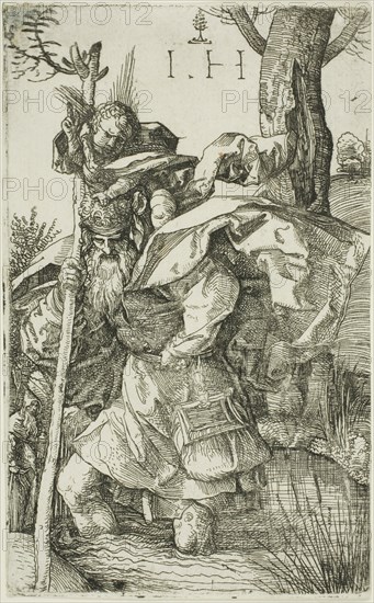 Saint Christopher, n.d., Hieronymous Hopfer, German, active 1520-1550, Germany, Etching in black on paper, 137 x 88 mm