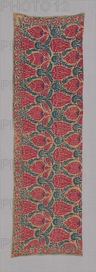 One-half of a Bedspread, 17th century, Greece, Ionian Islands, Greece, Linen, plain weave, embroidered with silk in running, pattern darning and stem stitches, 61 x 206 cm (24 x 81 1/8 in.)