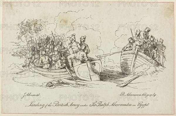 Landing of British Army under Abercrombie, n.d., Unknown Artist, after John Augustus Atkinson (English 1775-1838), published by Rudolph Ackermann (English, 1764-1834), England, Lithograph on paper, 340 × 221 mm (image/sheet)