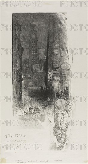 Paris: la Rue de la Montagne-Ste-Geneviève, 1886, Louis Auguste Lepère, French, 1849-1918, France, Wood engraving in black on grayish-ivory China paper, 313 × 145 mm (image), 367 × 203 mm (sheet)
