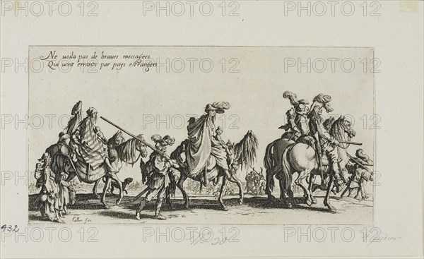 The Bohemians Marching, from The Bohemians, 1621, Jacques Callot, French, 1592-1635, France, Etching and engraving with burin, on paper, 125 × 234 mm (image/sheet, cut within plate mark)