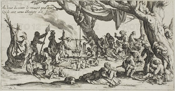 Camping Place of the Gypsies: The Preparation of the Feast, n.d., Jacques Callot, French, 1592-1635, France, Etching with burin on paper, 123 × 235 mm (image/sheet, cut within plate mark)