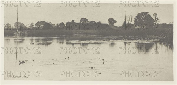 The Fringe of the Mere, c. 1883/87, printed 1888, Peter Henry Emerson, English, born Cuba, 1856–1936, England, Photogravure, pl. X from the album "Pictures of East Anglian Life" (1888), 10.1 × 22.1 cm (image/paper), 33.6 × 42.4 cm (album page)