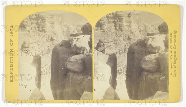 The northern wall of the Grand Cañon of the Colorado, near the foot of To-ro-weap valley. The rounded rocks of the foreground are sand-stone, 1872, William H. Bell (American, 1830–1910), commissioned by George Wheeler for the War Department, Corps of Engineers, U.S. Army, United States, Albumen print, stereo, No. 14 from the series Geographical Explorations and Surveys West of the 100th Meridian