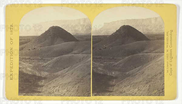 The Vermillion Cliff, a typical plateau edge, as seen from Jacobs Pool, Arizona. From its top a plateau stretches to the right, and from its base another to the left. Their difference of level is 1.500 feet, and the step is too steep for scaling., 1872, William H. Bell (American, 1830–1910), commissioned by George Wheeler for the War Department, Corps of Engineers, U.S. Army, United States, Albumen print, stereo, No. 15 from the series "Geographical Explorations and Surveys West of the 100th Meridian