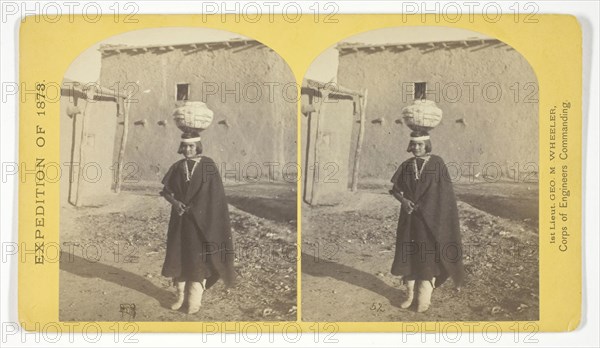 Zuni Indian Girl, with water olla, 1873, Timothy O’Sullivan (American, born Ireland, 1840–1882), commissioned by George Wheeler for the War Department, Corps of Engineers, U.S. Army, United States, Albumen print, stereo, No. 17 from the series "Geographical Explorations and Surveys West of the 100th Meridian