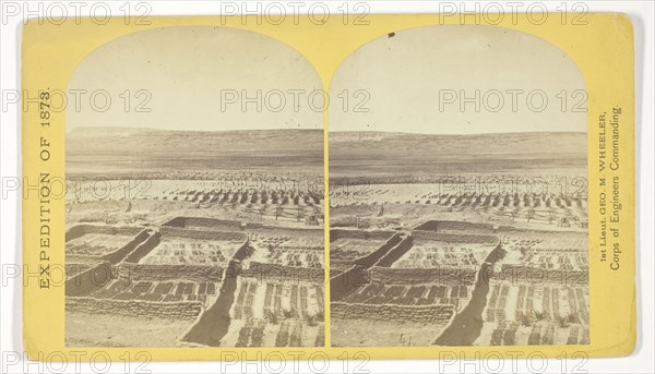 Gardens surrounding the Indian Pueblo of Zuni, in which are raised a variety of vegetables, such as peppers, onions, garlic &c, 1873, Timothy O’Sullivan (American, born Ireland, 1840–1882), commissioned by George Wheeler for the War Department, Corps of Engineers, U.S. Army, United States, Albumen print, stereo, No. 18 from the series "Geographical Explorations and Surveys West of the 100th Meridian