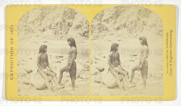 Types of Mojave Indians. This tribe inhabits the region of the lower Colorado, or western Arizona.Physically, they are the finest specimens in all the West, many of the males attaining to the height of 6 feet, 1871, Timothy O’Sullivan (American, born Ireland, 1840–1882), commissioned by George Wheeler for the War Department, Corps of Engineers, U.S. Army, United States, Albumen print, stereo, No. 5 from the series "Geographical Explorations and Surveys West of the 100th Meridian