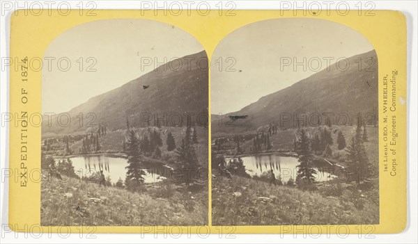 Beaver Lake, Conejos Cañon, Colorado, 9.000 feet above sea-level, and 30 miles from mouth of Cañon, 1874, Timothy O’Sullivan (American, born Ireland, 1840–1882), commissioned by George Wheeler for the War Department, Corps of Engineers, U.S. Army, United States, Albumen print, stereo, No. 35 from the series Geographical Explorations and Surveys West of the 100th Meridian