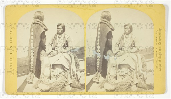 Ute Braves, of the Kah-poh-teh band, Northern New Mexico, in full dress, 1874, Timothy O’Sullivan (American, born Ireland, 1840–1882), commissioned by George Wheeler for the War Department, Corps of Engineers, U.S. Army, United States, Albumen print, stereo, No. 40 from the series "Geographical Explorations and Surveys West of the 100th Meridian