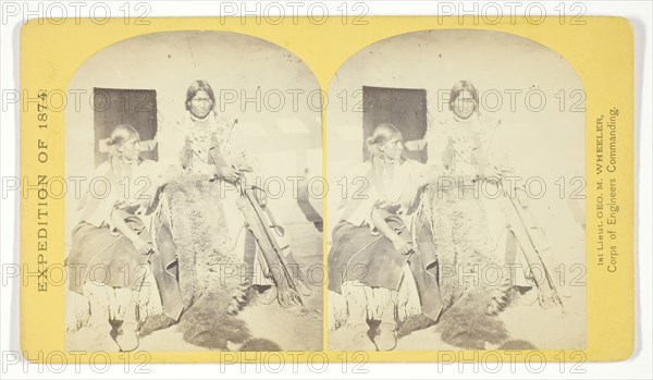 Jicarilla Apache Brave and Squaw, lately wedded. Abiquiu Agency, New Mexico, 1874, Timothy O’Sullivan (American, born Ireland, 1840–1882), commissioned by George Wheeler for the War Department, Corps of Engineers, U.S. Army, United States, Albumen print, stereo, No. 41 from the series "Geographical Explorations and Surveys West of the 100th Meridian