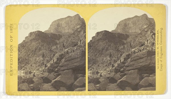 View of Grand Cañon walls, near mouth of Diamond River. From water line to first shelf 1.500 feet, from shelf to top of table 3.500 feet. Distance from point of view to top of walls 3 miles, 1871, Timothy O’Sullivan (American, born Ireland, 1840–1882), commissioned by George Wheeler for the War Department, Corps of Engineers, U.S. Army, United States, Albumen print, stereo, No. 6 from the series Geographical Explorations and Surveys West of the 100th Meridian