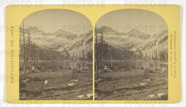 Alpine Lake, in the Cerro Blanco Mountains, Colorado. One of a group of ten lakes at the main head of Ute Creek. 11.000 feet above sea-level. Cerro Blanco Peak rises 14.269 feet abov the sea, lying to the westward, 1874, Timothy O’Sullivan (American, born Ireland, 1840–1882), commissioned by George Wheeler for the War Department, Corps of Engineers, U.S. Army, United States, Albumen print, stereo, No. 45 from the series "Geographical Explorations and Surveys West of the 100th Meridian