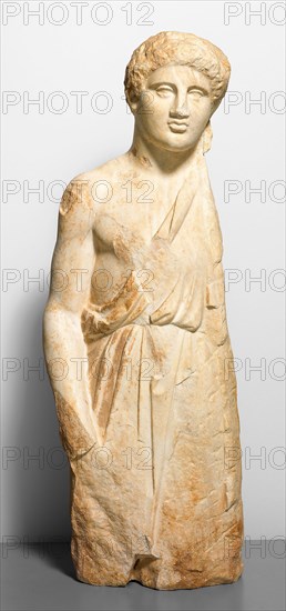 Figure of a Youth from a Funerary Stele (Monument), about 380 BC, Greek, Athens, Greece, Marble, 77 × 26 × 18 cm (31 1/2 × 10 1/4 × 7 in.)
