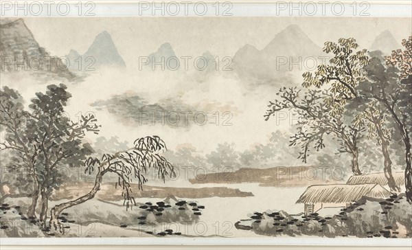 Clouds over the River before Rain, Ming dynasty (1369–1644), dated 1504, Shen Zhou, ??, Chinese, 1427-1509, China, Handscroll, ink and colors on paper, 13.7 × 319 in.