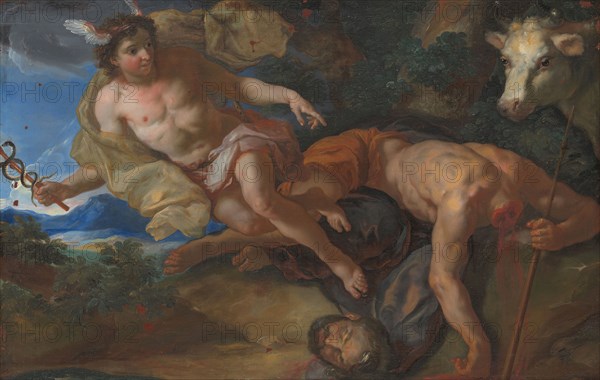 Mercury rescues the disguised Io after beheading Argus, c. 1690/95, Johann Michael Rottmayr, Austrian, 1654-1730, Austria, Oil on canvas, 32 × 49 1/2 in. (81.3 × 125.2 cm)