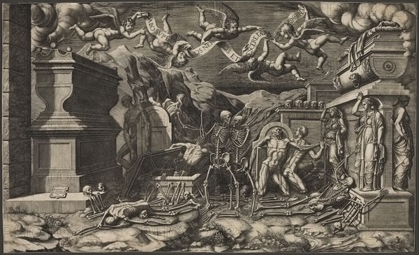 The Vision of Ezekiel, 1554, Giorgio Ghisi (Italian, 1520–1582), after Giovanni Battista Bertani (Italian, 1516 –1576), published by Antoine Lafréry (French, active Italy, 1512–1577), Italy, Engraving in black on ivory laid paper, 410 x 680 mm