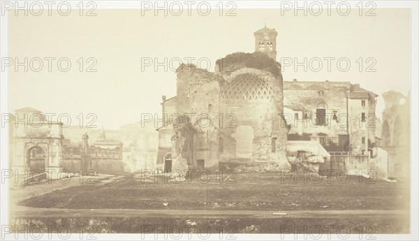 Untitled (Temple of Venus and Rome, Triumphal Arch and other ruins in Forum), c. 1857, Robert MacPherson, Scottish, 1811–1872, Scotland, Albumen print, from "Photographs of Views of Rome" (c. 1857), 21.6 x 38.5 cm (image/paper), 40.7 x 45.5 cm (mount)