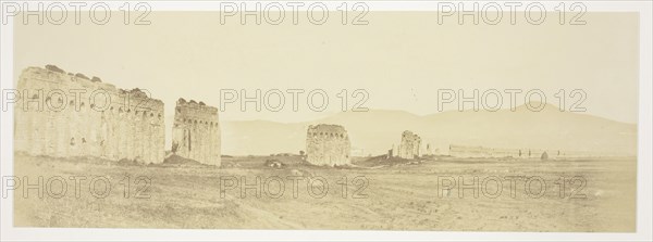 Untitled (Ruins of an Aqueduct), c. 1857, Robert MacPherson, Scottish, 1811–1872, Scotland, Albumen print, from "Photographs of Views of Rome" (c. 1857), 13.7 x 39.2 cm (image/paper), 40.7 x 45.5 cm (mount)