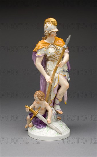 Figure of Bravery (Herzhaftigkeit), c. 1775/80, Berlin Porcelain Manufactory (Königliche Porzellan-Manufaktur im Berlin), Germany, 1763-1918, Berlin, Hard-paste porcelain with polychrome enamels and gilding, H. 26.4 cm (10 3/8 in.)