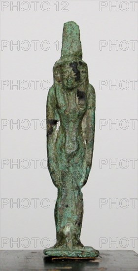 Statuette of the Goddess Nephthys, Third Intermediate Period–Late Period, Dynasty 21–31 (about 1069–332 BC), Egyptian, Egypt, Bronze, 8.3 × 1.6 × 1.3 cm (3 1/4 × 5/8 × 1/2 in.)