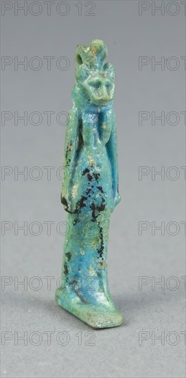 Amulet of the Goddess Sekhmet, New Kingdom–Third Intermediate Period (about 1050–664 BC), Egyptian, Egypt, Faience, 5.2 × 1.6 × 1.3 cm (2 1/16 × 5/8 × 1/2 in.)