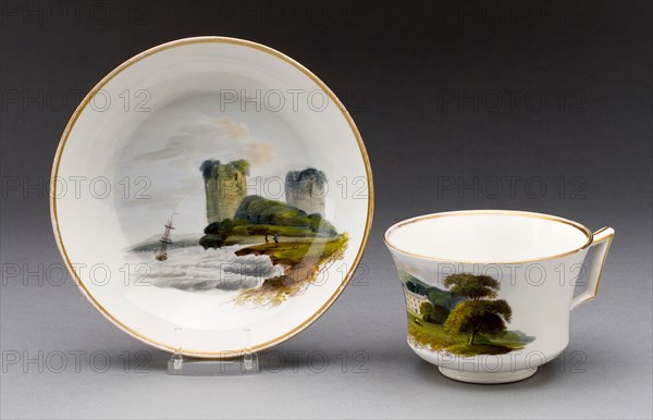 Cup and Saucer, c. 1815, Wedgwood Manufactory, England, founded 1759, Burslem, Porcelain with polychrome enamels and gilding, Cup: 6 × 10.6 cm (2 3/8 × 4 3/16 in.), Diameter: 9.2 cm (3 5/8 in.), Saucer: Height: 2.9 cm (1 1/8 in.), Diameter: 14.1 cm (5 9/16 in.)