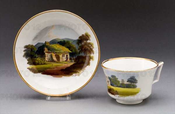 Cup and Saucer, c. 1815, Wedgwood Manufactory, England, founded 1759, Burslem, Porcelain with polychrome enamels and gilding, Cup: 6 × 10.8 cm (2 3/8 × 4 1/4 in.), diam. 9.2 cm (3 5/8 in.), Saucer: H. 2.9 cm (1 1/8 in.), diam. 14.1 cm (5 9/16 in.)