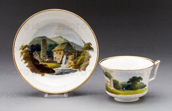 Cup and Saucer, c. 1815, Wedgwood Manufactory, England, founded 1759, Burslem, Porcelain with polychrome enamels and gilding, Cup: 6 × 10.5 cm (2 3/8 × 4 1/8 in.), diam. 8.9 cm (3 1/2 in.), Saucer: H. 2.9 cm (1 1/8 in.), diam. 14.1 cm (5 1/2 in.)