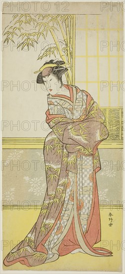 The Actor Sanogawa Ichimatsu III in a Female Role, Possibly Masago Gozen in the Play Keisei Azuma Kagami (A Courtesan’s Mirror of the East) (?), Performed at the Nakamura Theater in the Second Month, 1788, c. 1788, Katsukawa Shunko I, Japanese, 1743-1812, Japan, Color woodblock print, hosoban, right sheet of diptych or triptych, 32.9 x 14.9 cm (12 15/16 x 5 7/8 in.)
