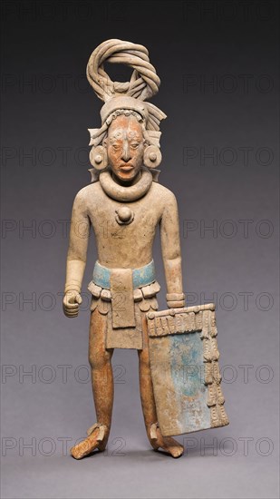 Figure of a Standing Warrior, A.D. 650/800, Late Classic Maya, Jaina, Campeche or Yucatán, Mexico, Yucatan, Península de, Ceramic with pigment, H. 31.1 cm (12 1/4 in.)