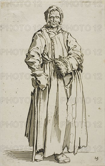 The One-Eyed Woman, plate fifteen from The Beggars, c. 1622, Jacques Callot, French, 1592-1635, France, Etching on paper, 138 × 87 mm (plate), 142 × 92 mm (sheet)