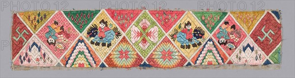 Woman’s Sleeve Bands, Qing dynasty (1644–1911), 1875/1900, Han-Chinese, China, Figures and geometric patterns embroidered on gauze., 12.2 × 53.8 cm (4 3/4 × 21 1/4 in.)