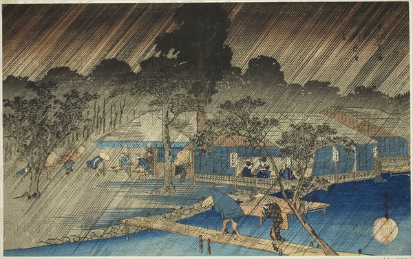 Evening Shower at the Bank of Tadasu River (Tadasugawara no yudachi), from the series Famous Places in Kyoto (Kyoto meisho no uchi), c. 1834, Utagawa Hiroshige ?? ??, Japanese, 1797-1858, Japan, Color woodblock print, oban, 21.6 x 34.5 cm (8 1/2 x 13 9/16 in.)