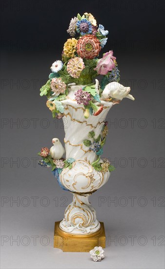 Vase, c. 1750, Meissen Porcelain Manufactory, German, founded 1710, Meissen, Hard-paste porcelain, polychrome enamels, gilding, and gilt bronze mounts, H. 50.2 cm (19 3/4 in.)