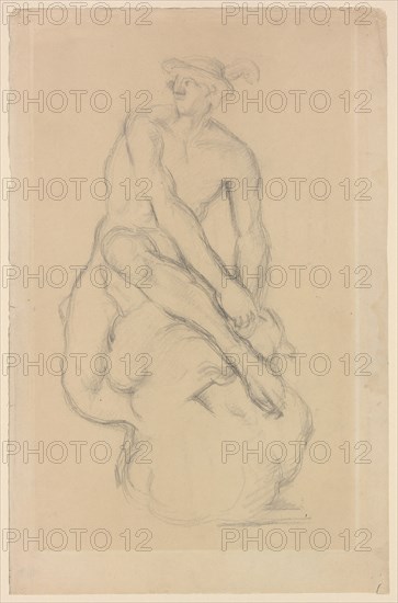 Mercury (after Pigalle), 1885/1895, Paul Cézanne, French, 1839-1906, France, Graphite on ivory wove paper (recto), graphite with touches of watercolor on ivory wove paper (verso), 485 × 314 mm (ma×.)