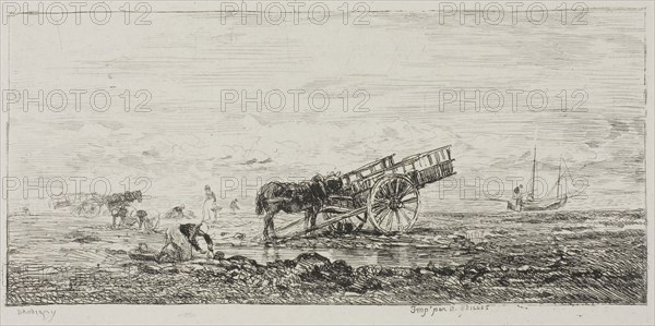 Beach at Villerville, 1855, Charles François Daubigny, French, 1817-1878, France, Etching on light gray chine laid down on white wove paper, 90 × 200 mm (image), 126 × 217 mm (plate), 267 × 356 mm (sheet)