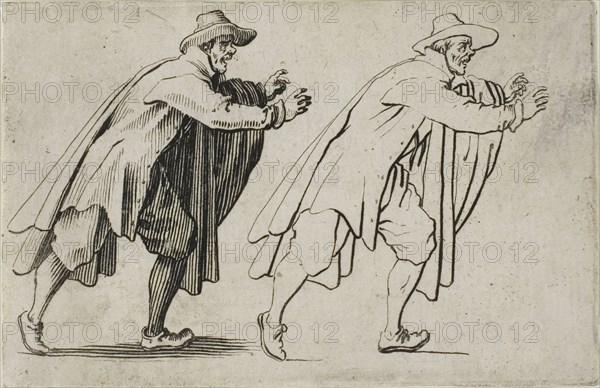 The Running Man, from The Caprices, c. 1622, Jacques Callot, French, 1592-1635, France, Etching on ivory laid paper, 56 × 85 mm (image/sheet, cut within plate mark)