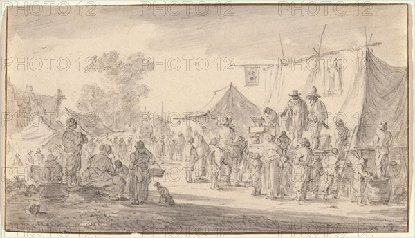 Country Fair, 1653, Jan van Goyen, Dutch, 1596-1656, Netherlands, Black chalk, with brush and gray wash, on ivory laid paper, 116 x 204 mm