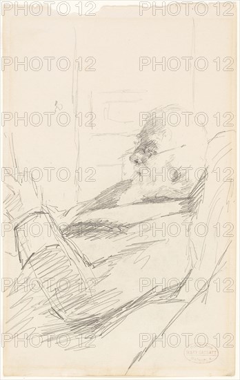 The Artist’s Father Reading, c. 1883, Mary Cassatt, American, 1844-1926, United States, Graphite, on ivory wove paper, 224 x 142 mm
