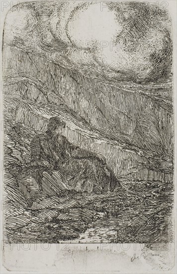 Meditation, c. 1865, Odilon Redon, French, 1840-1916, France, Etching on white wove paper, 98 × 62 mm (plate), 224 × 158 mm (sheet)