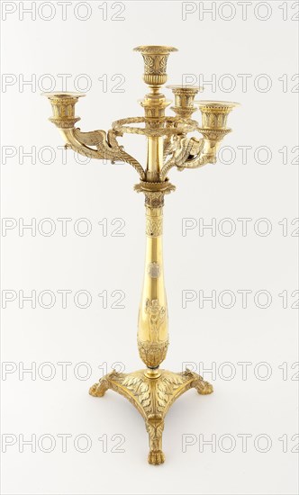 Four Light Candelabrum (one of a pair), 1809/19, Martin-Guillaume Biennais, French, 1764-1843, Paris, Silver-gilt, repoussé, cast, applied and chased decoration, gilt bronze, H. 54.6 cm (21 1/2 in.)