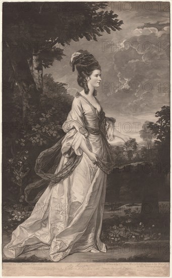 Jane, Countess of Harrington, 1780, Valentine Green (English, 1739-1813), after Sir Joshua Reynolds (English, 1723-1792), England, Mezzotint on paper, 598 × 387 mm (image), 632 × 387 mm (sheet)