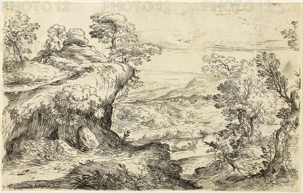 Two Men on a Mountain Top, n.d., Giovanni Francesco Grimaldi, Italian, 1606-1680, Italy, Etching on paper, 177 x 278 mm