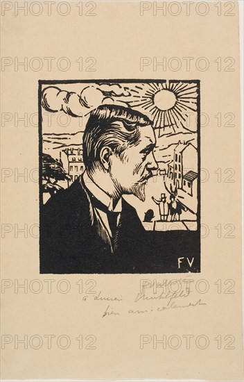 Self-Portrait, 1891, Félix Edouard Vallotton, French, born Switzerland, 1865-1925, France, Woodcut in black on tan wove paper, 132 × 106 mm