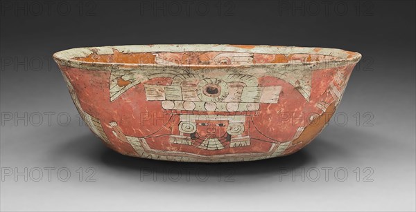 Bowl Depicting a Ritual Figure and Flaming Torches, A.D. 300/600, Teotihuacan, Teotihuacan, Mexico, Valley of Mexico, Ceramic, plaster, and pigment, Diam. 22.5 cm (8 7/8 in.)